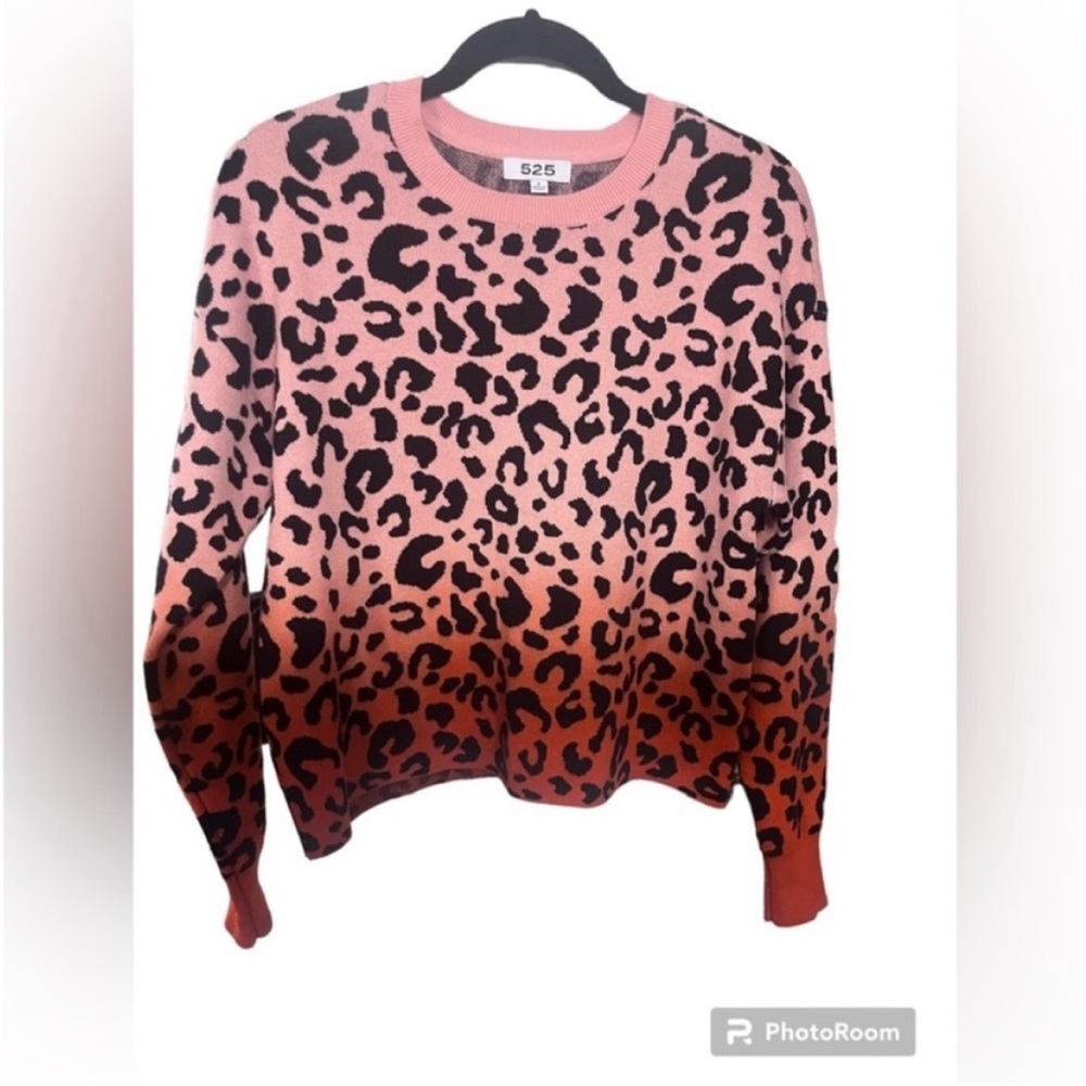 525 America Leopard Dip Dye Ombre Sweater in Papaya Multi Neon sz Small